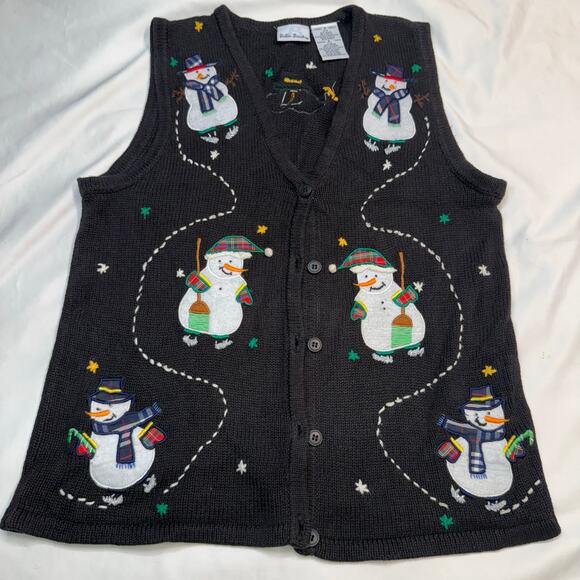 Vintage Bobbie Brooks Snowman Christmas Sweater Vest Women’s Size Small Holiday - Picture 2 of 7